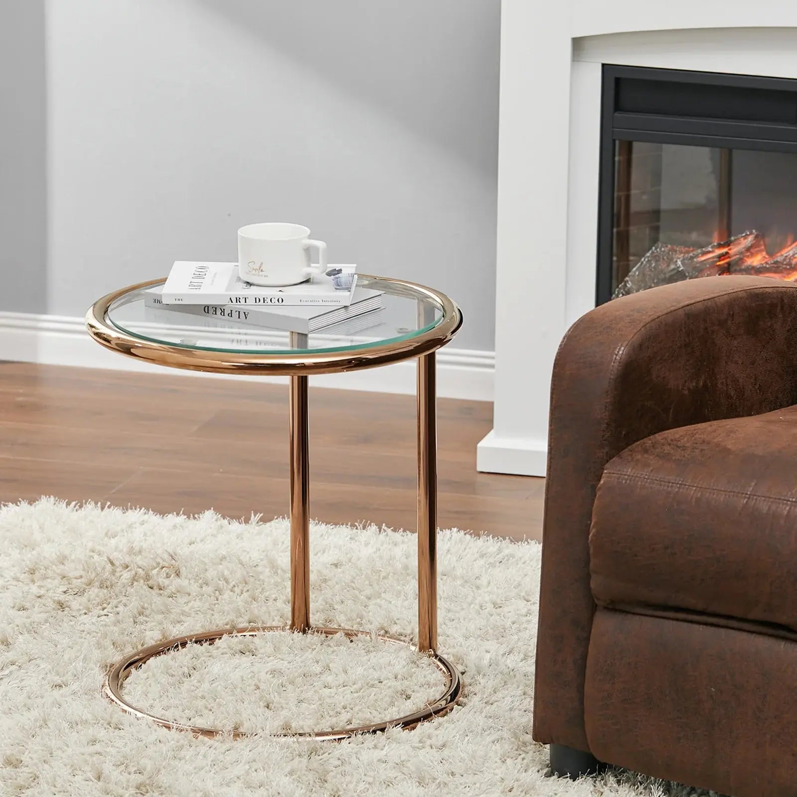 Rose Gold Round Glass Side Table Furnish Wise