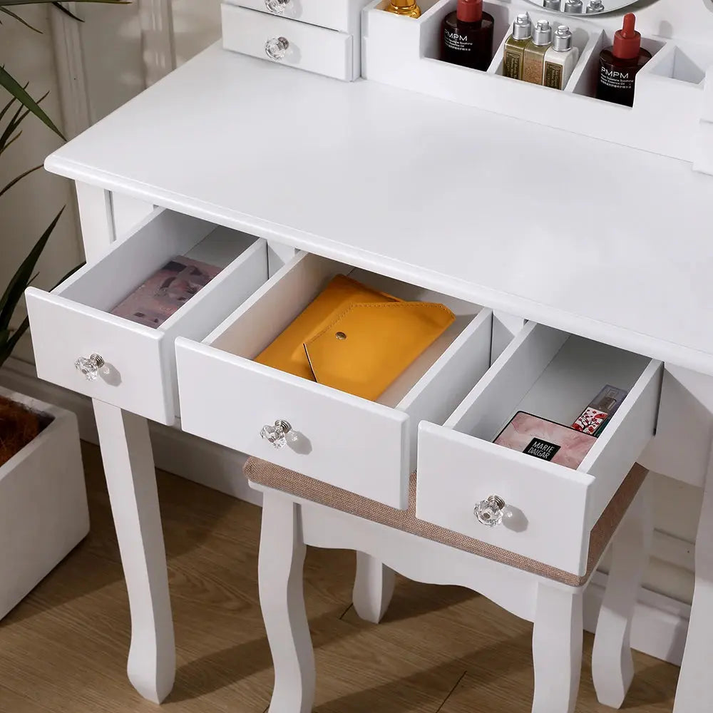 Makeup Vanity Desk Set with LED Lighting, Table & Cushioned Stool