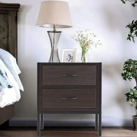 Dark Brown Retro Style Wooden Bedside Cabinet with 2 Drawers Furnish Wise