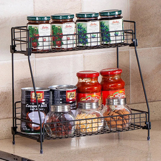 2 Tier Iron Wire Countertop Storage Shelf for Bathroom Furnish Wise