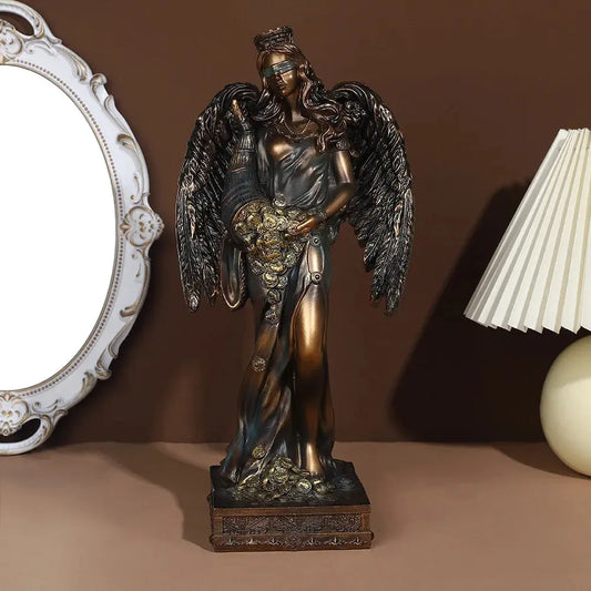 Resin Blinded Greek Goddess Fortune Figurine Goddess of Good Fortune and Wealth Sculpture Home Office Decor Gift Furnish Wise