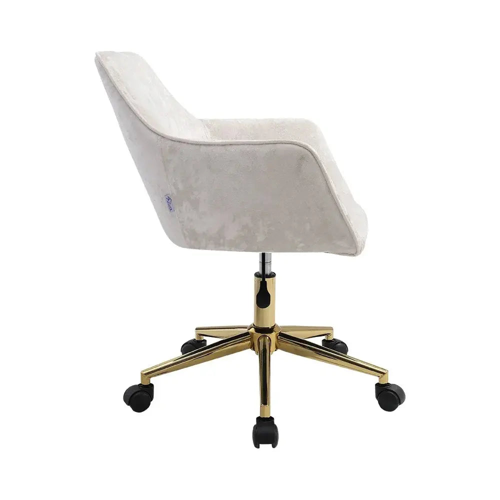 Velvet Upholstered Home Office Swivel Task Chair with Gold Base