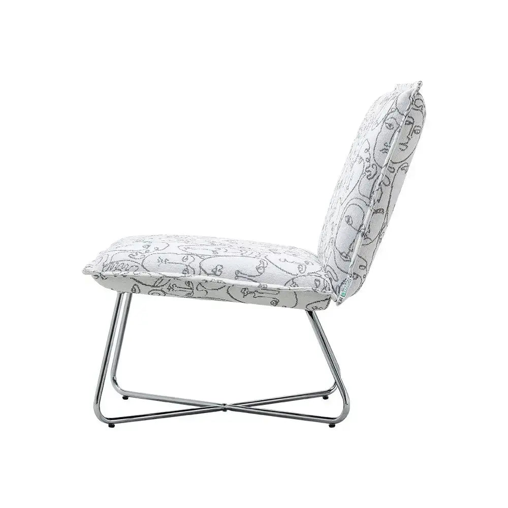 White Modern Linen Accent Chair with Metal Base