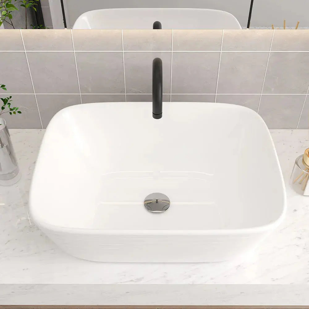Modern White Square Countertop Bathroom Sink Furnish Wise