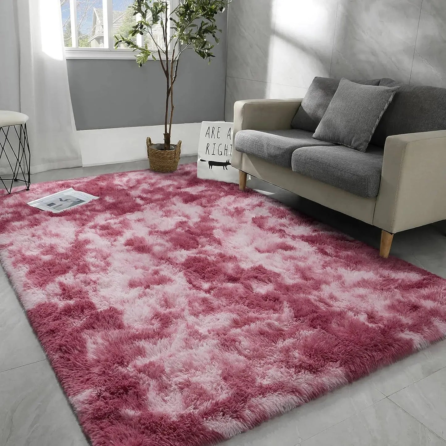 Soft Carpet For Living Room Fluffy Modern Bedroom Bedside Rug Tie-Dyed Grey Indoor Shag Carpets For Kids Nursery Room Home Decor Furnish Wise