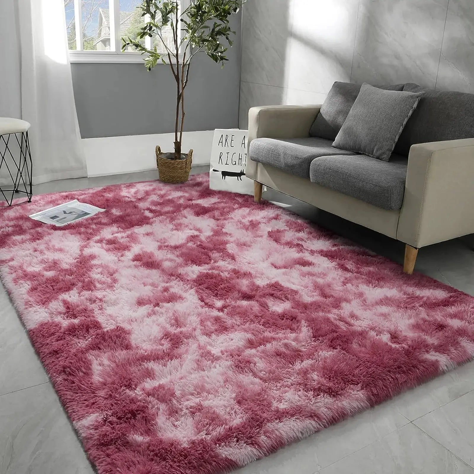 Soft Carpet For Living Room Fluffy Modern Bedroom Bedside Rug Tie-Dyed Grey Indoor Shag Carpets For Kids Nursery Room Home Decor Furnish Wise