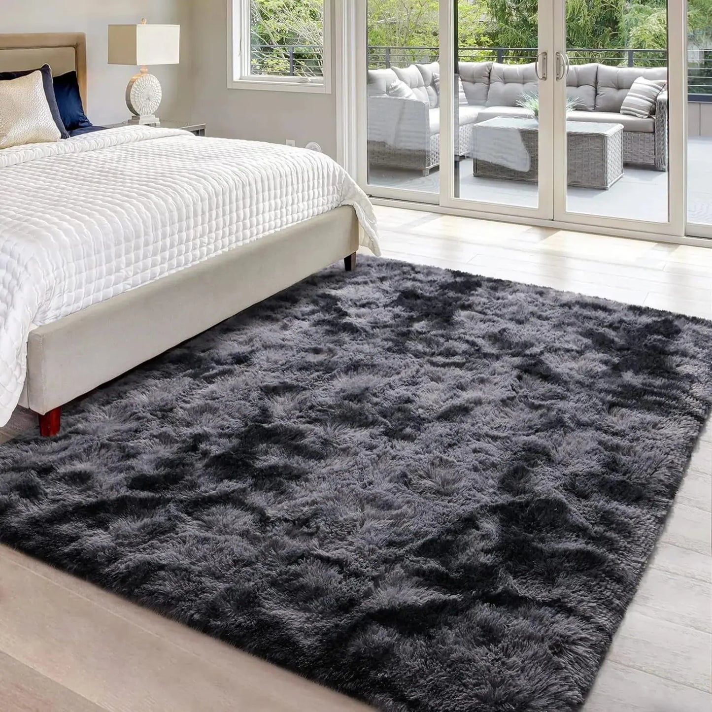 Soft Carpet For Living Room Fluffy Modern Bedroom Bedside Rug Tie-Dyed Grey Indoor Shag Carpets For Kids Nursery Room Home Decor Furnish Wise