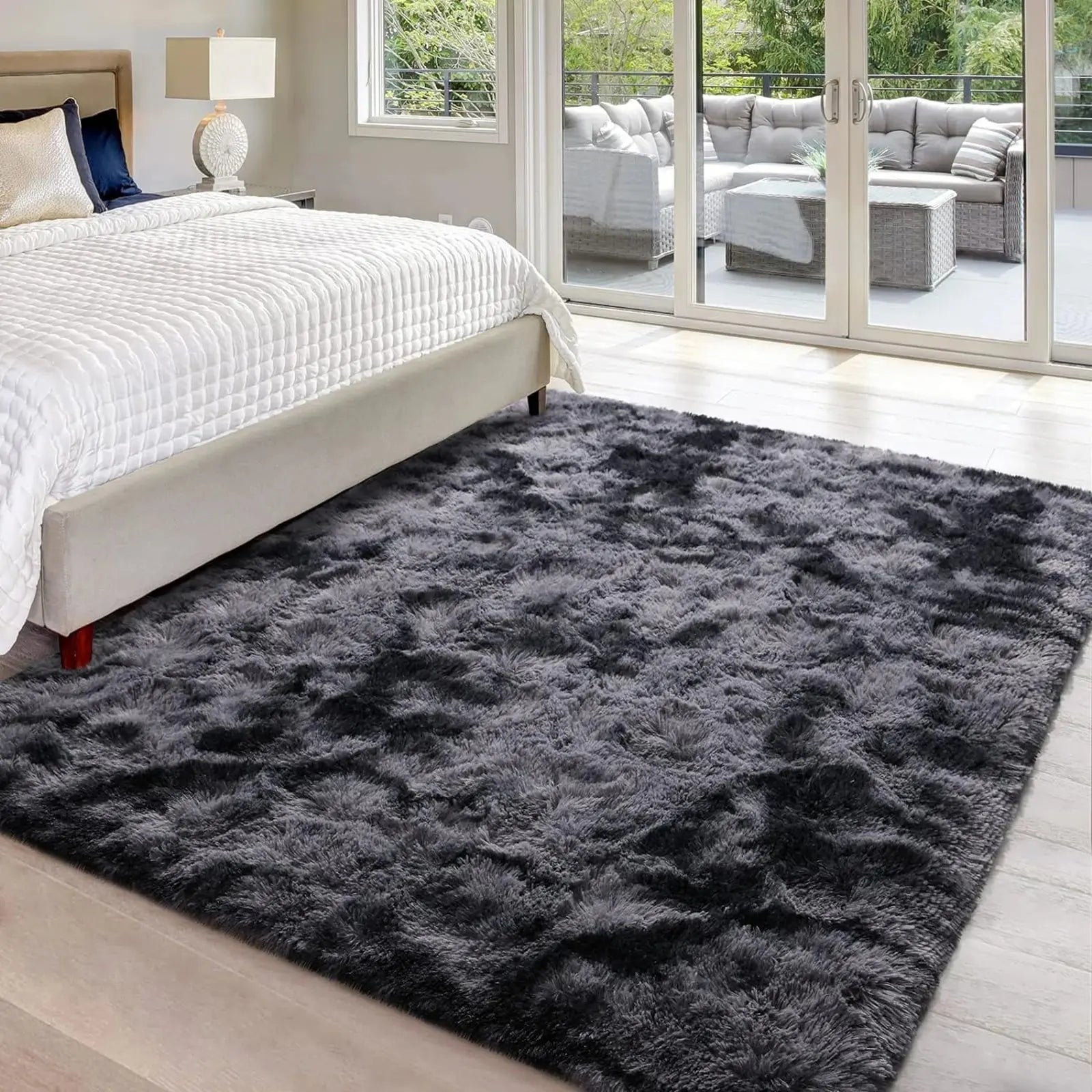 Soft Carpet For Living Room Fluffy Modern Bedroom Bedside Rug Tie-Dyed Grey Indoor Shag Carpets For Kids Nursery Room Home Decor Furnish Wise