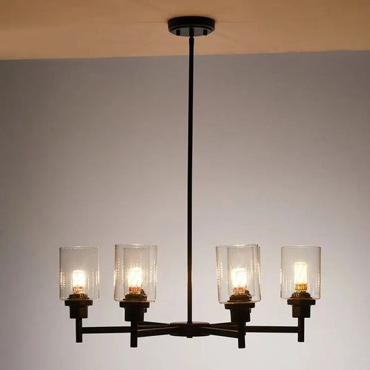 Black 6 Light Pendant Light with Glass Lampshade Furnish Wise