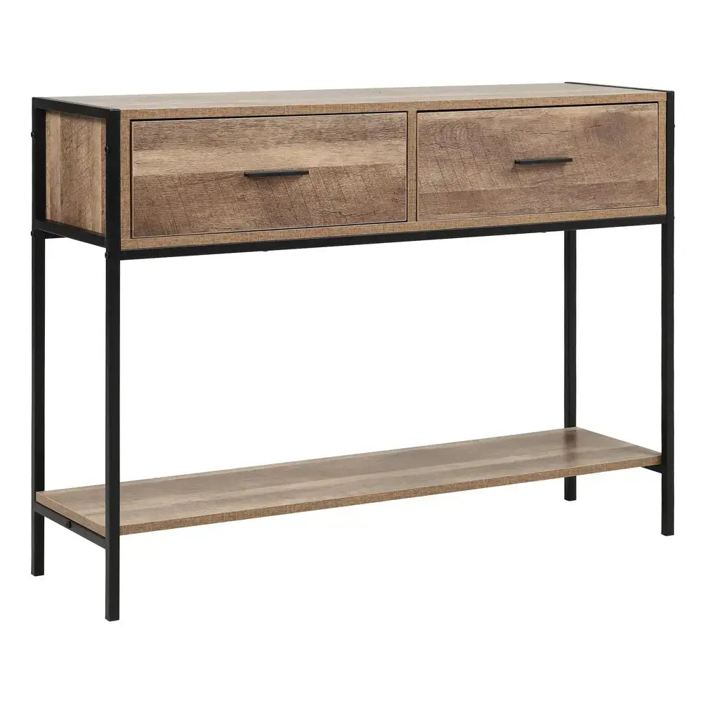 Rustic Brown Console Table With 2 Drawers And Shelves