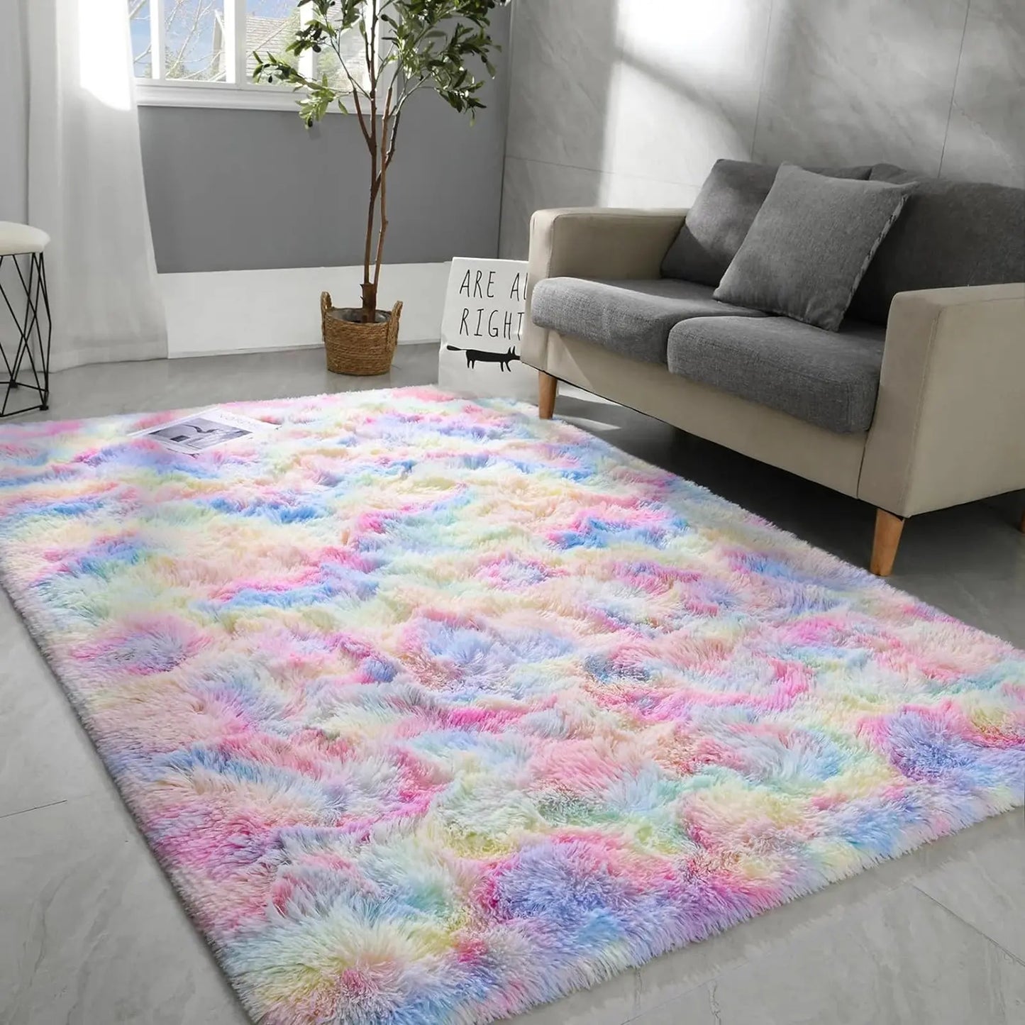 Soft Carpet For Living Room Fluffy Modern Bedroom Bedside Rug Tie-Dyed Grey Indoor Shag Carpets For Kids Nursery Room Home Decor Furnish Wise