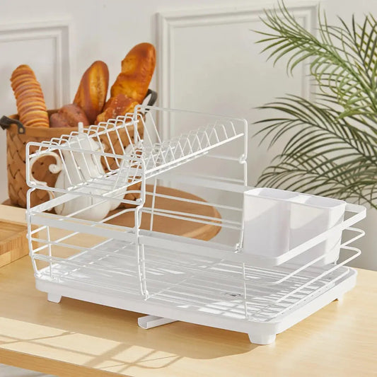 2-Tier Metal Dish Rack with Utensil Holder Dish Drainer Furnish Wise