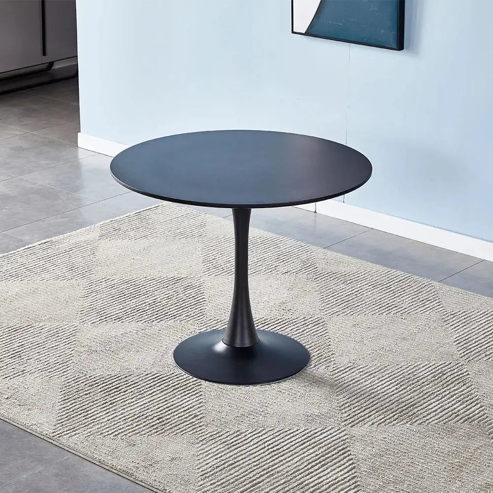 Modern Round Wooden Table with Metallic Base Furnish Wise
