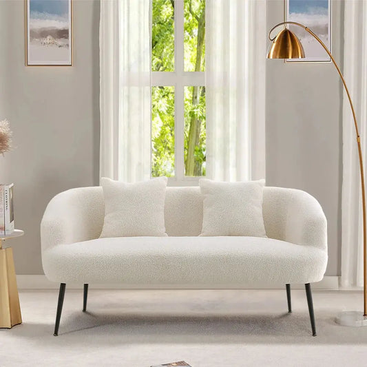 White Teddy Fabric Loveseat with Metal Legs Furnish Wise