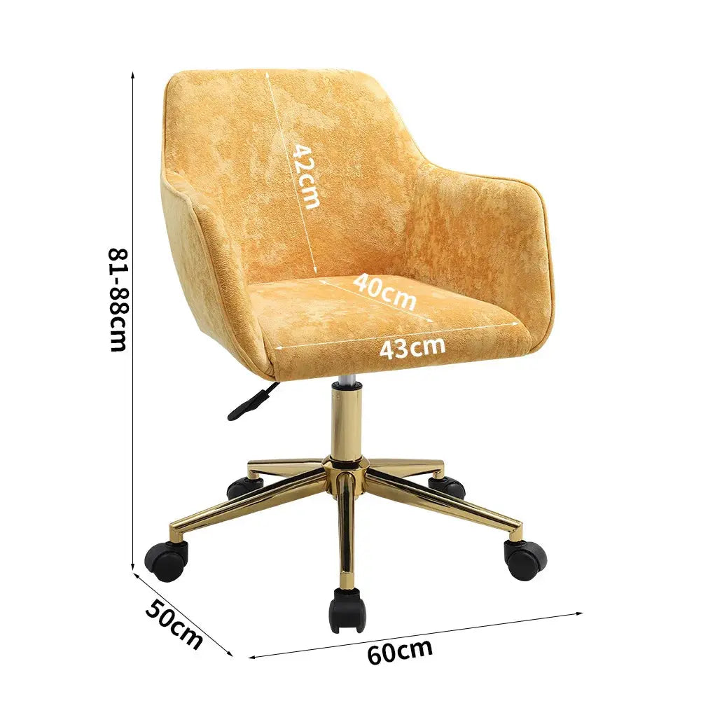 Velvet Upholstered Home Office Swivel Task Chair with Gold Base