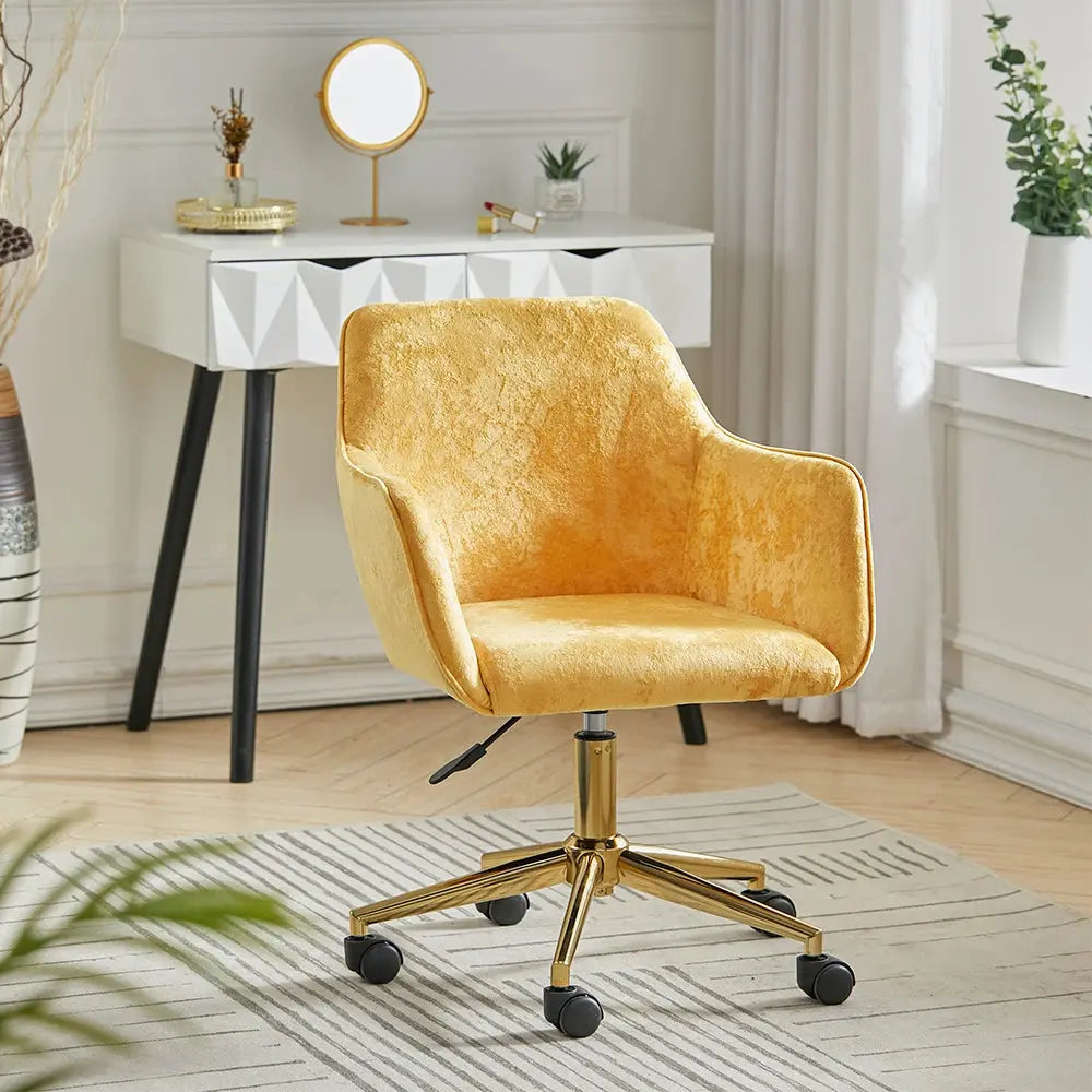 Velvet Upholstered Home Office Swivel Task Chair with Gold Base