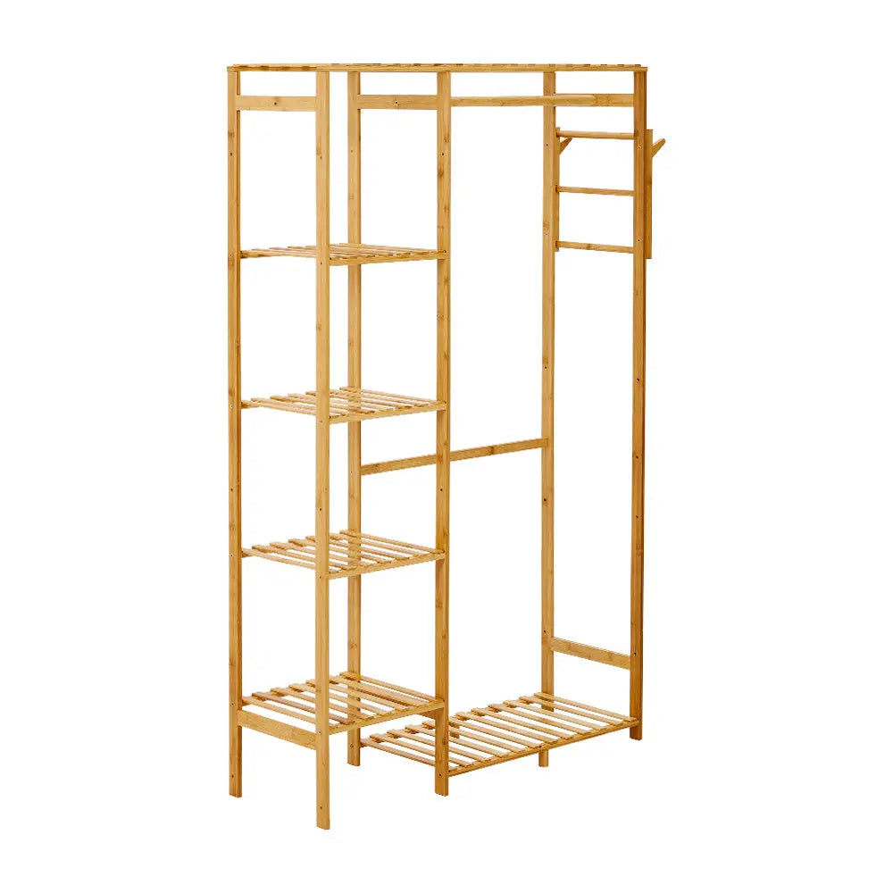 Wooden Clothes Rack with Hooks